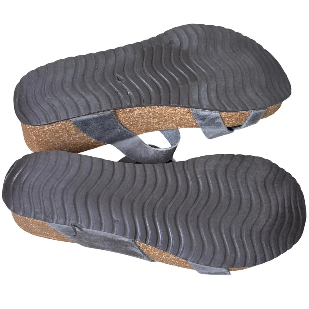Marina Luna Comfort Grey Leather Strappy Wedge Sandal  Sz 38 7.5-8 Made in Italy